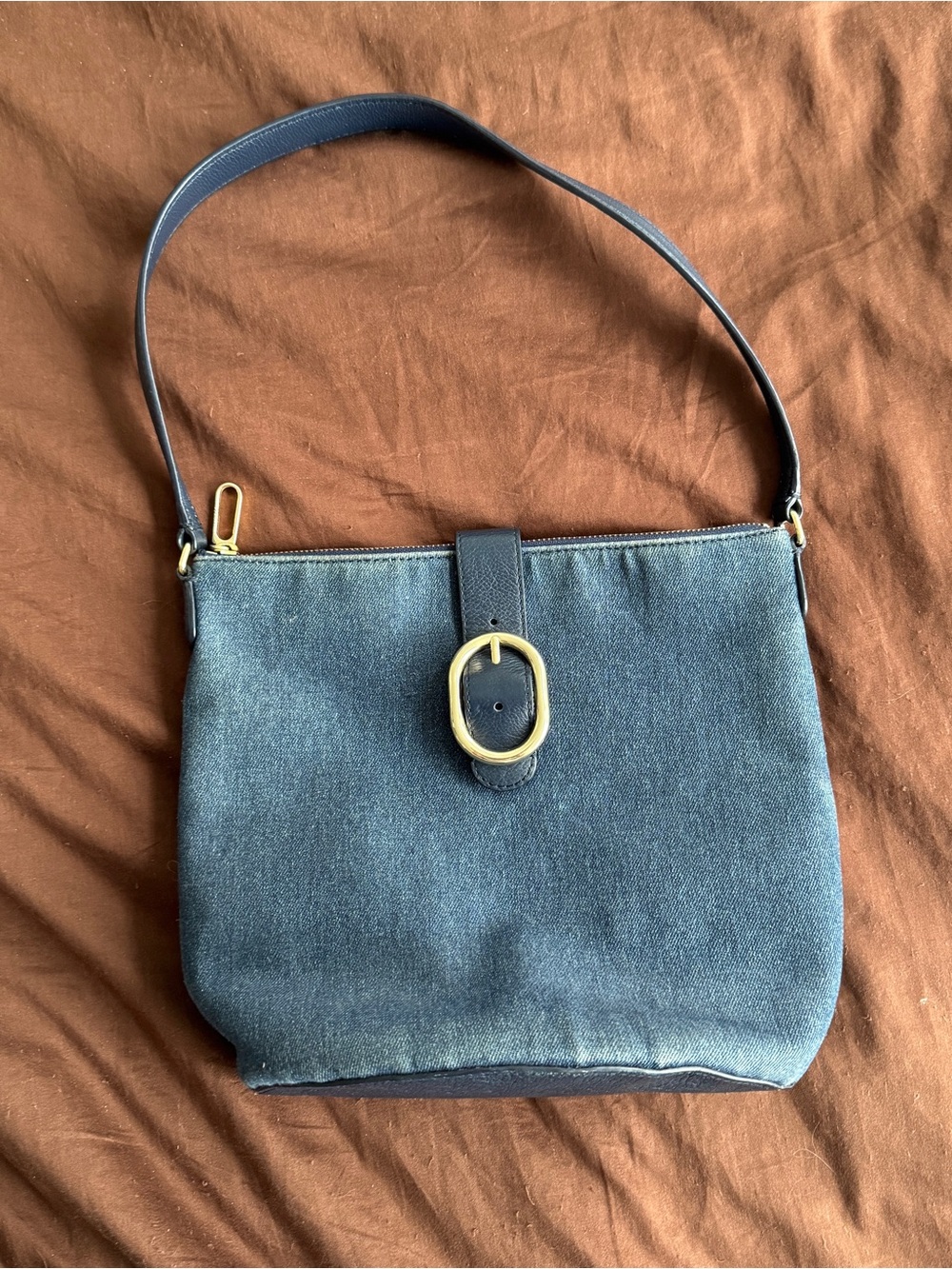 Vintage Talbots Navy Denim Shoulder Bag with Gold Accent